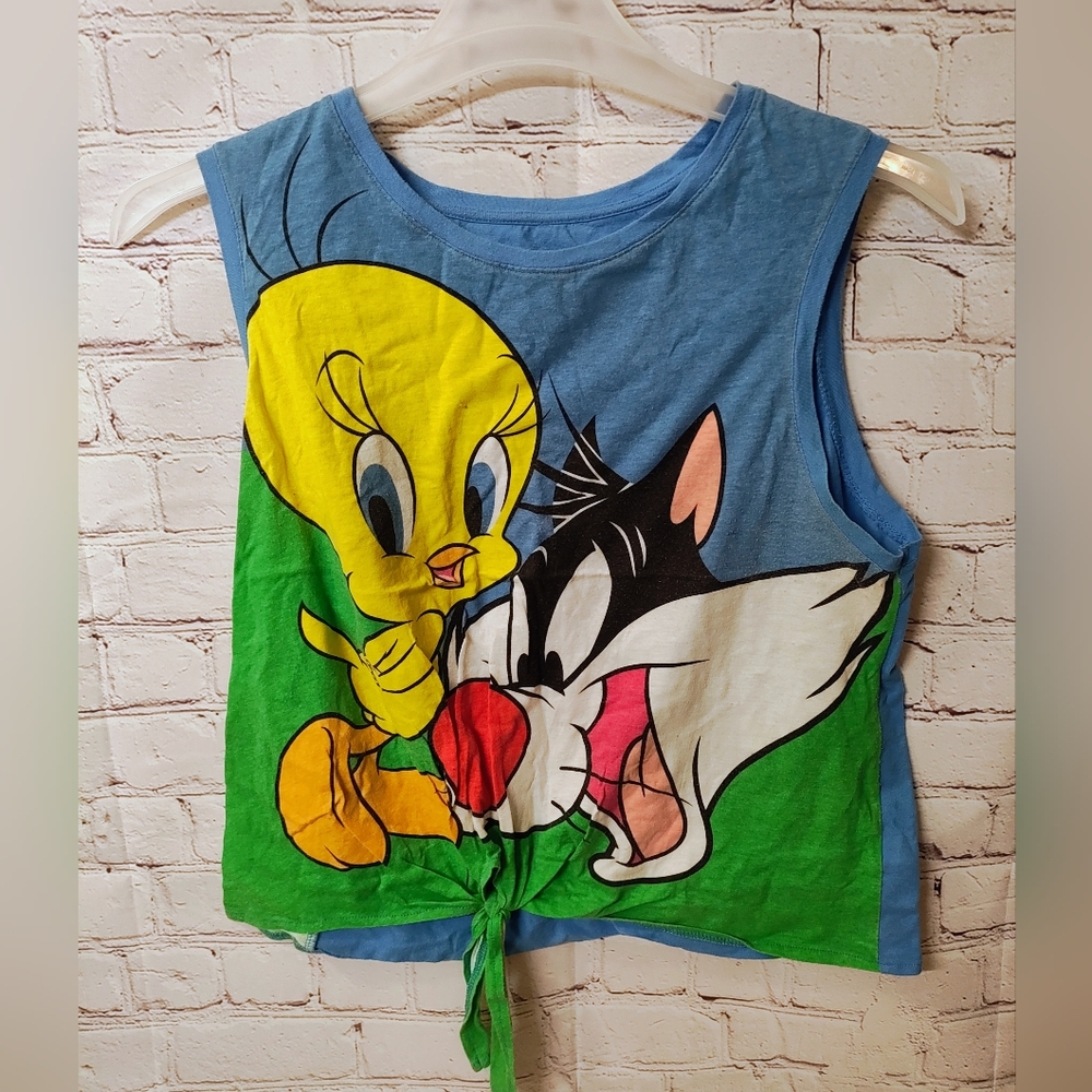 Looney Tunes Tweety Sylvester Womens Tank L Beachy Retro Looney Tunes